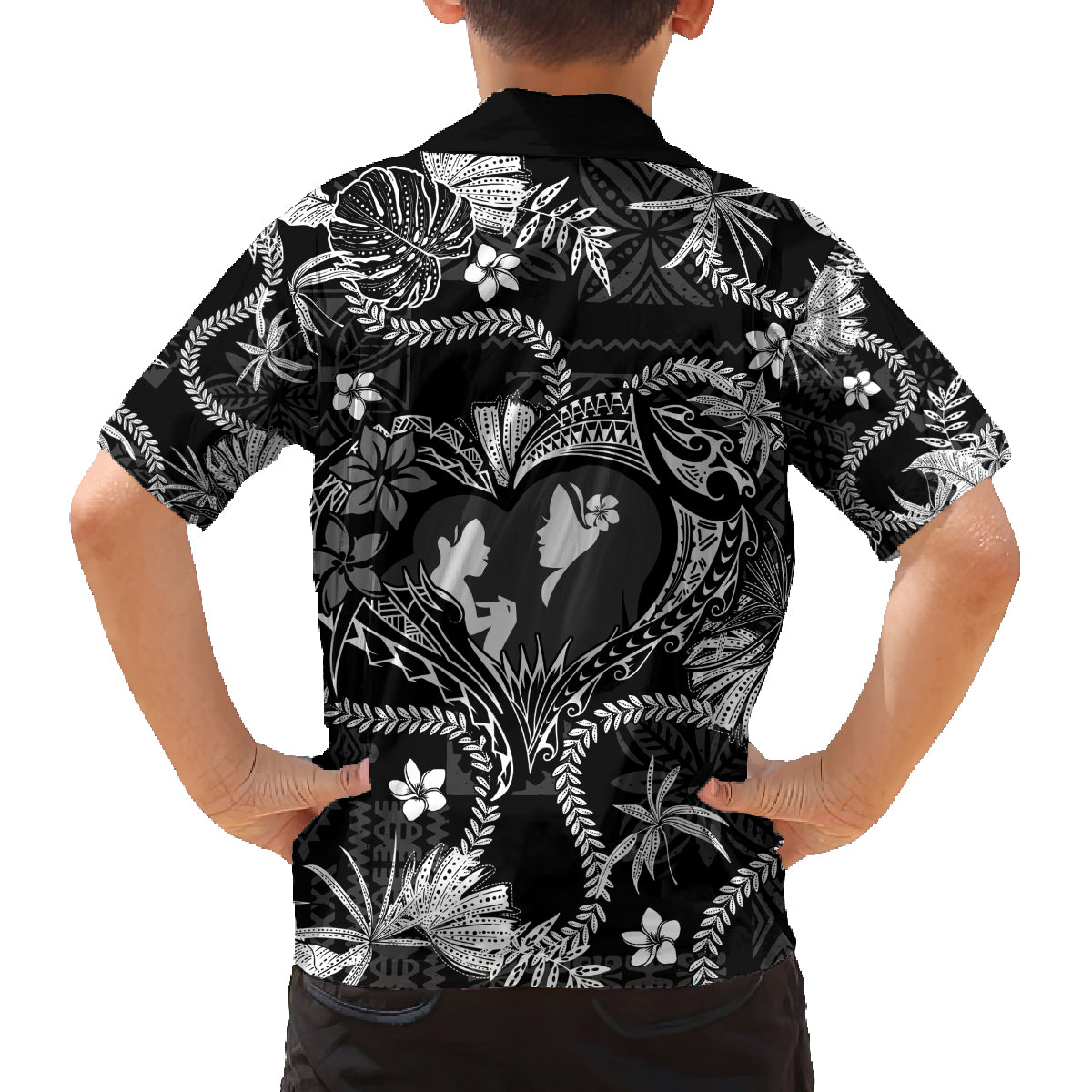 Hawaii Plumeria Family Matching Summer Maxi Dress and Hawaiian Shirt Hau'oli la Makuahine Monochrome LT7 - Polynesian Pride