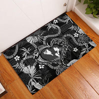 Hawaii Plumeria Rubber Doormat Hau'oli la Makuahine Monochrome LT7 Black - Polynesian Pride