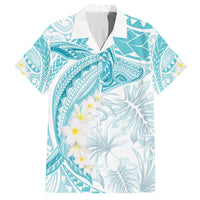 Polynesia Humpback Whale Family Matching Long Sleeve Bodycon Dress and Hawaiian Shirt Tropical Plumeria Turquoise LT7 Dad's Shirt - Short Sleeve Turquoise - Polynesian Pride