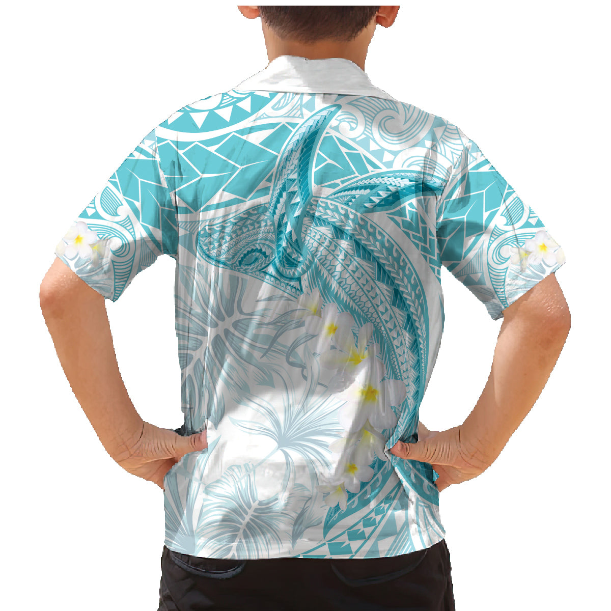Polynesia Humpback Whale Family Matching Mermaid Dress and Hawaiian Shirt Tropical Plumeria Turquoise LT7 - Polynesian Pride