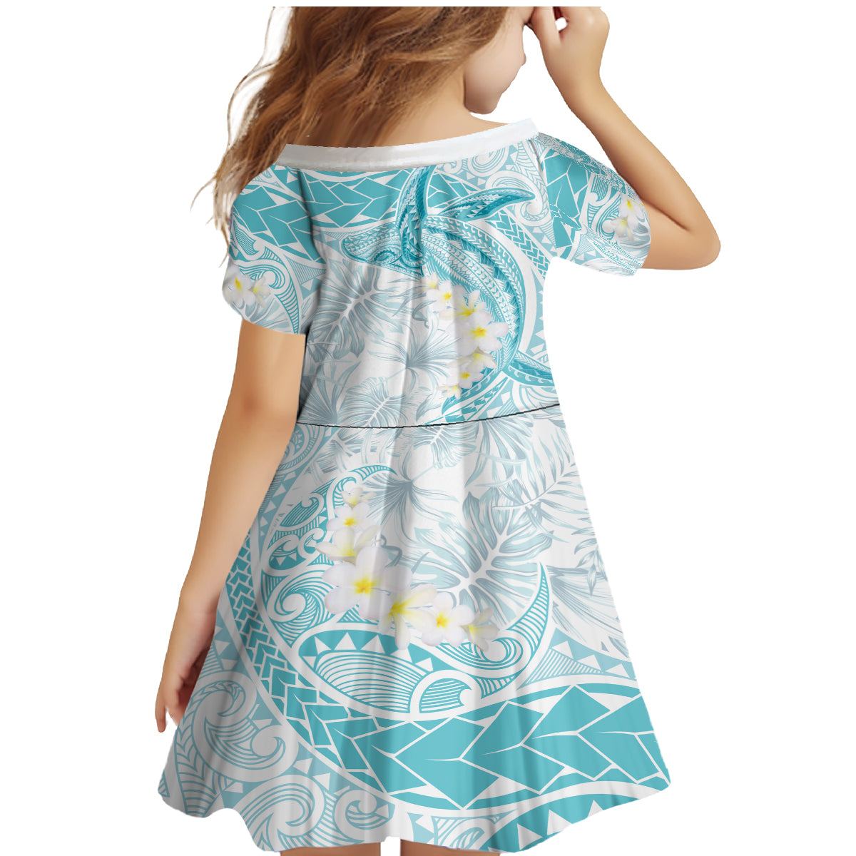 Polynesia Humpback Whale Family Matching Mermaid Dress and Hawaiian Shirt Tropical Plumeria Turquoise LT7 - Polynesian Pride