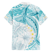 Polynesia Humpback Whale Family Matching Off Shoulder Maxi Dress and Hawaiian Shirt Tropical Plumeria Turquoise LT7 - Polynesian Pride