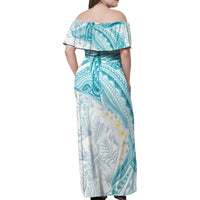 Polynesia Humpback Whale Family Matching Off Shoulder Maxi Dress and Hawaiian Shirt Tropical Plumeria Turquoise LT7 - Polynesian Pride