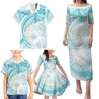 Polynesia Humpback Whale Family Matching Puletasi and Hawaiian Shirt Tropical Plumeria Turquoise LT7 - Polynesian Pride