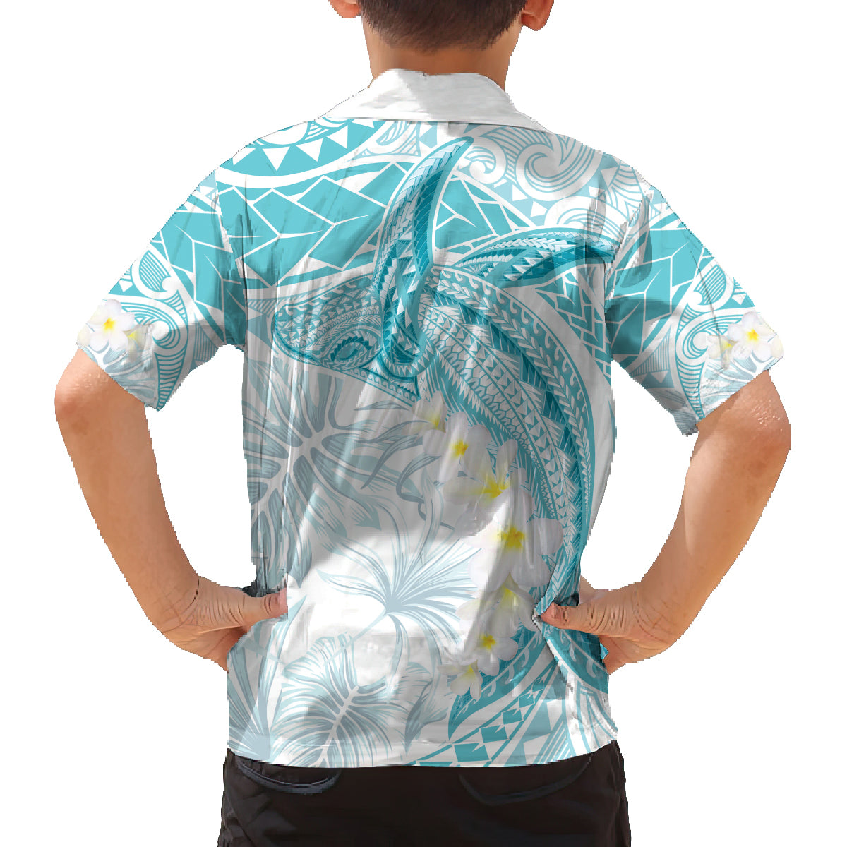 Polynesia Humpback Whale Family Matching Summer Maxi Dress and Hawaiian Shirt Tropical Plumeria Turquoise LT7 - Polynesian Pride