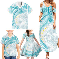 Polynesia Humpback Whale Family Matching Summer Maxi Dress and Hawaiian Shirt Tropical Plumeria Turquoise LT7 - Polynesian Pride