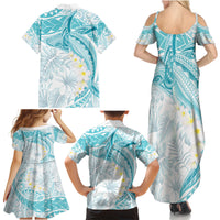 Polynesia Humpback Whale Family Matching Summer Maxi Dress and Hawaiian Shirt Tropical Plumeria Turquoise LT7 - Polynesian Pride