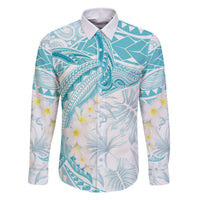 Polynesia Humpback Whale Family Matching Summer Maxi Dress and Hawaiian Shirt Tropical Plumeria Turquoise LT7 Dad's Shirt - Long Sleeve Turquoise - Polynesian Pride