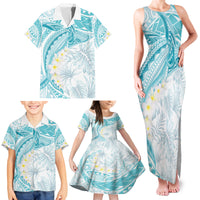 Polynesia Humpback Whale Family Matching Tank Maxi Dress and Hawaiian Shirt Tropical Plumeria Turquoise LT7 - Polynesian Pride