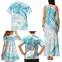Polynesia Humpback Whale Family Matching Tank Maxi Dress and Hawaiian Shirt Tropical Plumeria Turquoise LT7 - Polynesian Pride