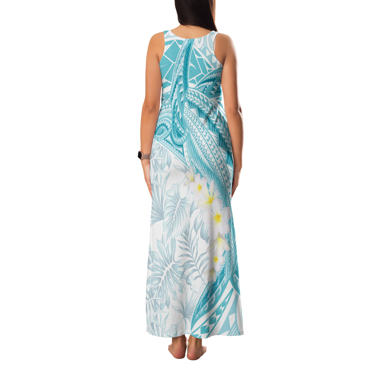 Polynesia Humpback Whale Family Matching Tank Maxi Dress and Hawaiian Shirt Tropical Plumeria Turquoise LT7 - Polynesian Pride