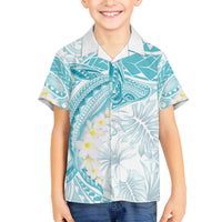 Polynesia Humpback Whale Family Matching Tank Maxi Dress and Hawaiian Shirt Tropical Plumeria Turquoise LT7 Son's Shirt Turquoise - Polynesian Pride