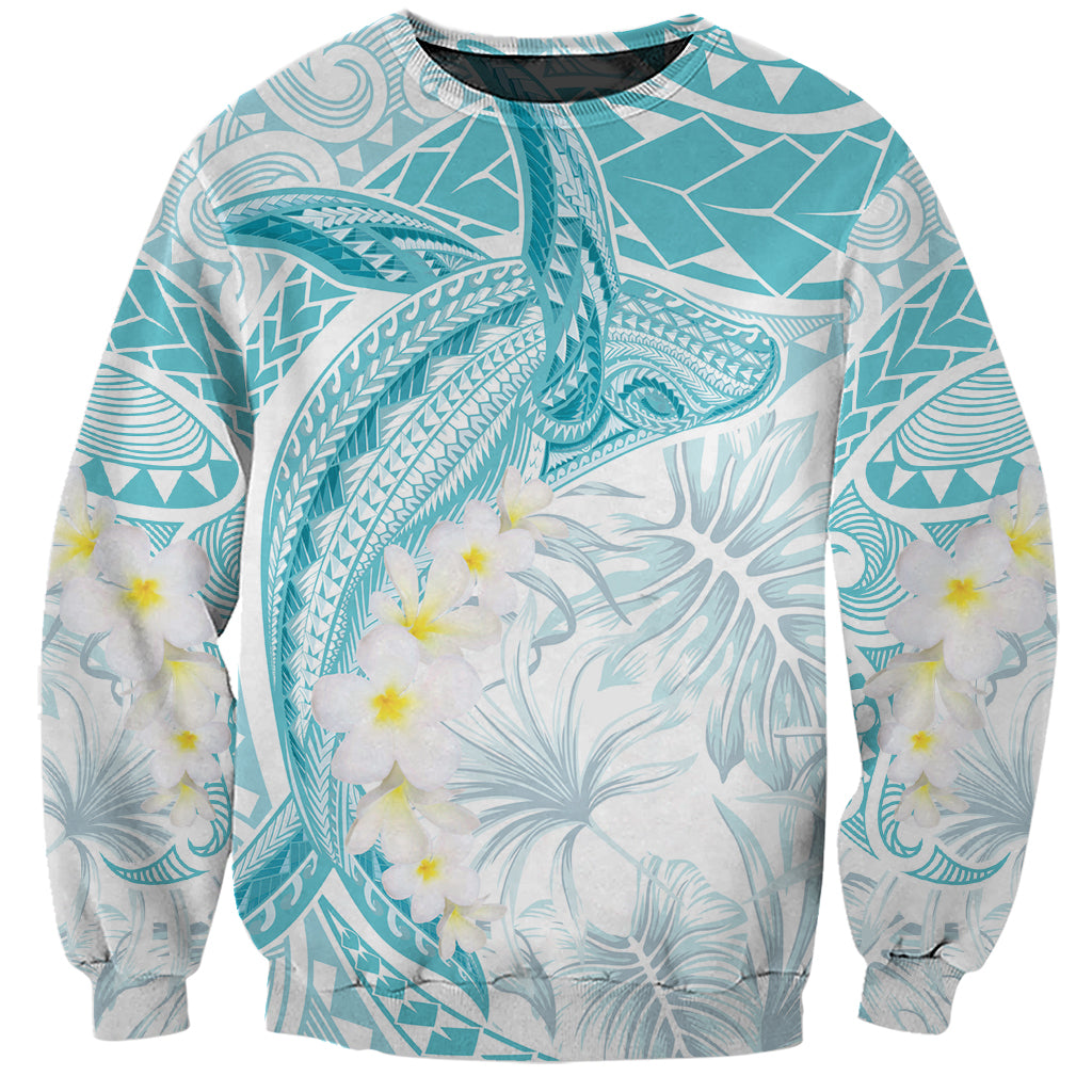 Polynesia Humpback Whale Sweatshirt Tropical Plumeria Turquoise