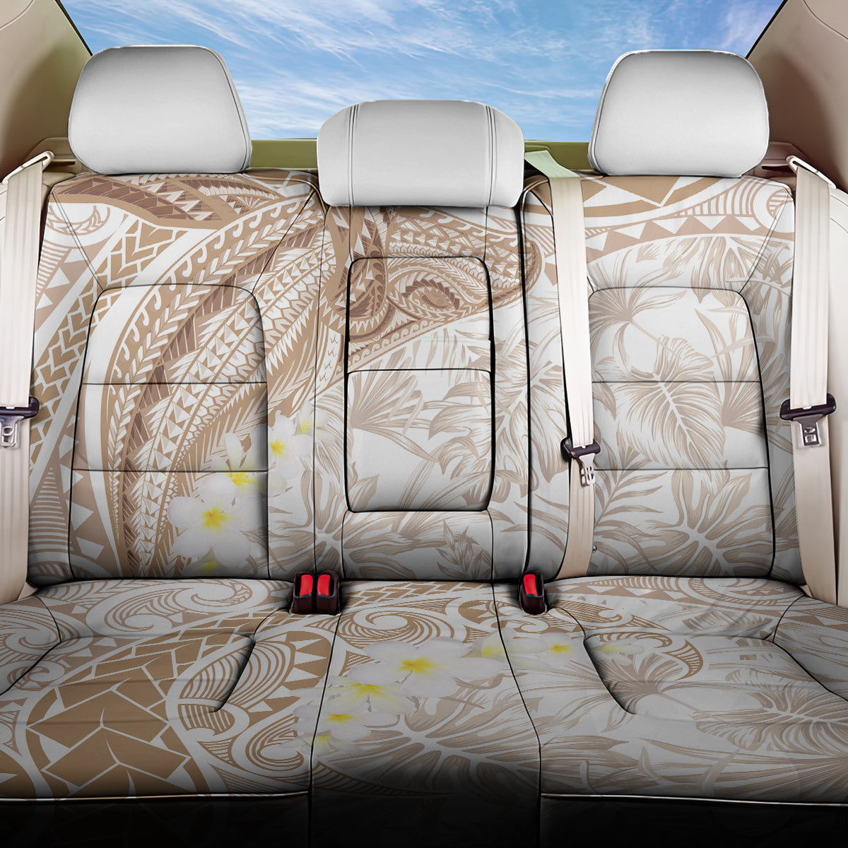 Polynesia Humpback Whale Back Car Seat Cover Tropical Plumeria Beige LT7 One Size Beige - Polynesian Pride