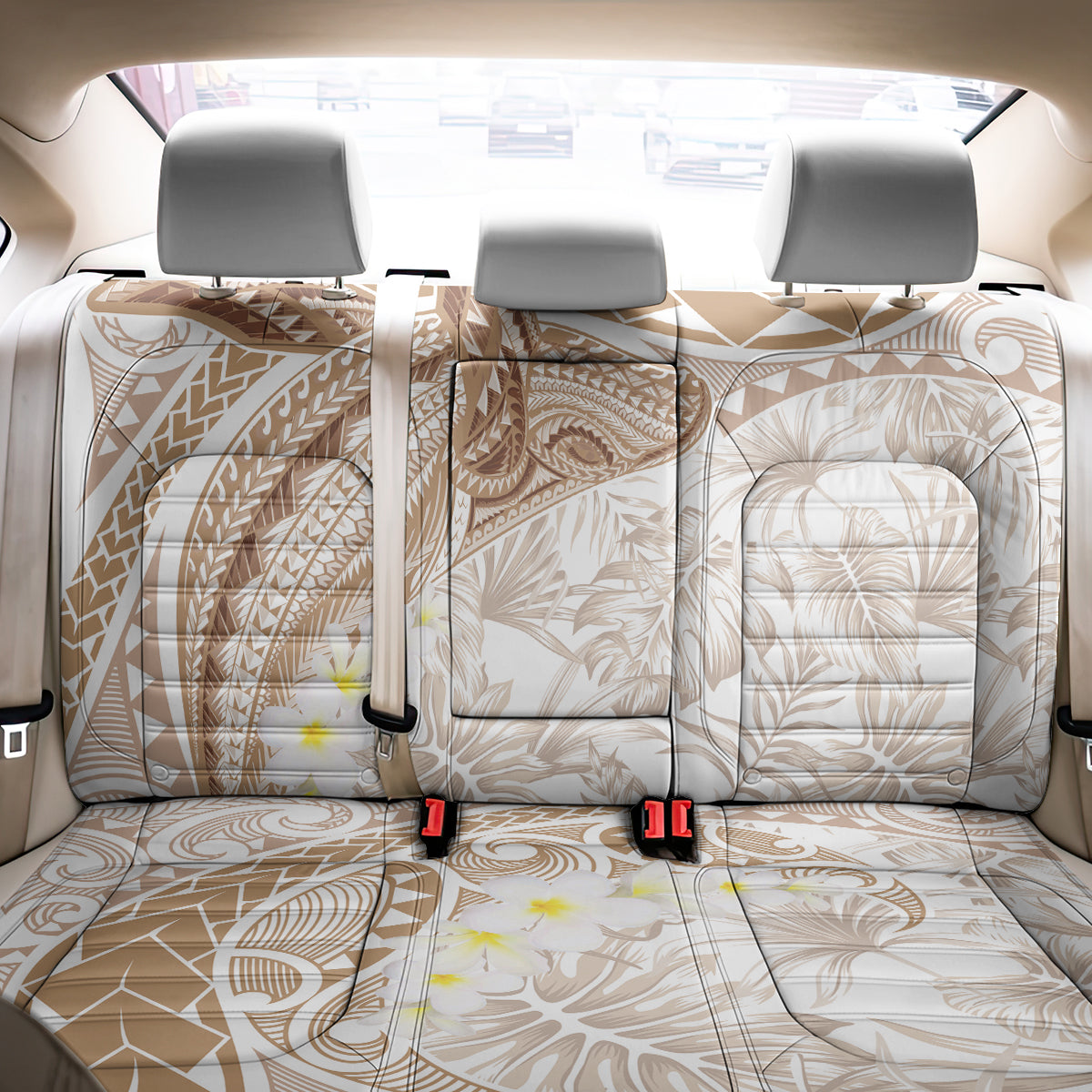 Polynesia Humpback Whale Back Car Seat Cover Tropical Plumeria Beige LT7 - Polynesian Pride