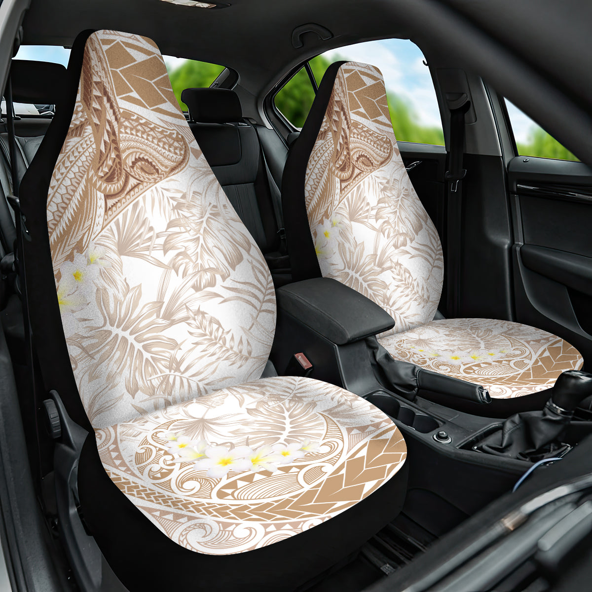 Polynesia Humpback Whale Car Seat Cover Tropical Plumeria Beige LT7 One Size Beige - Polynesian Pride