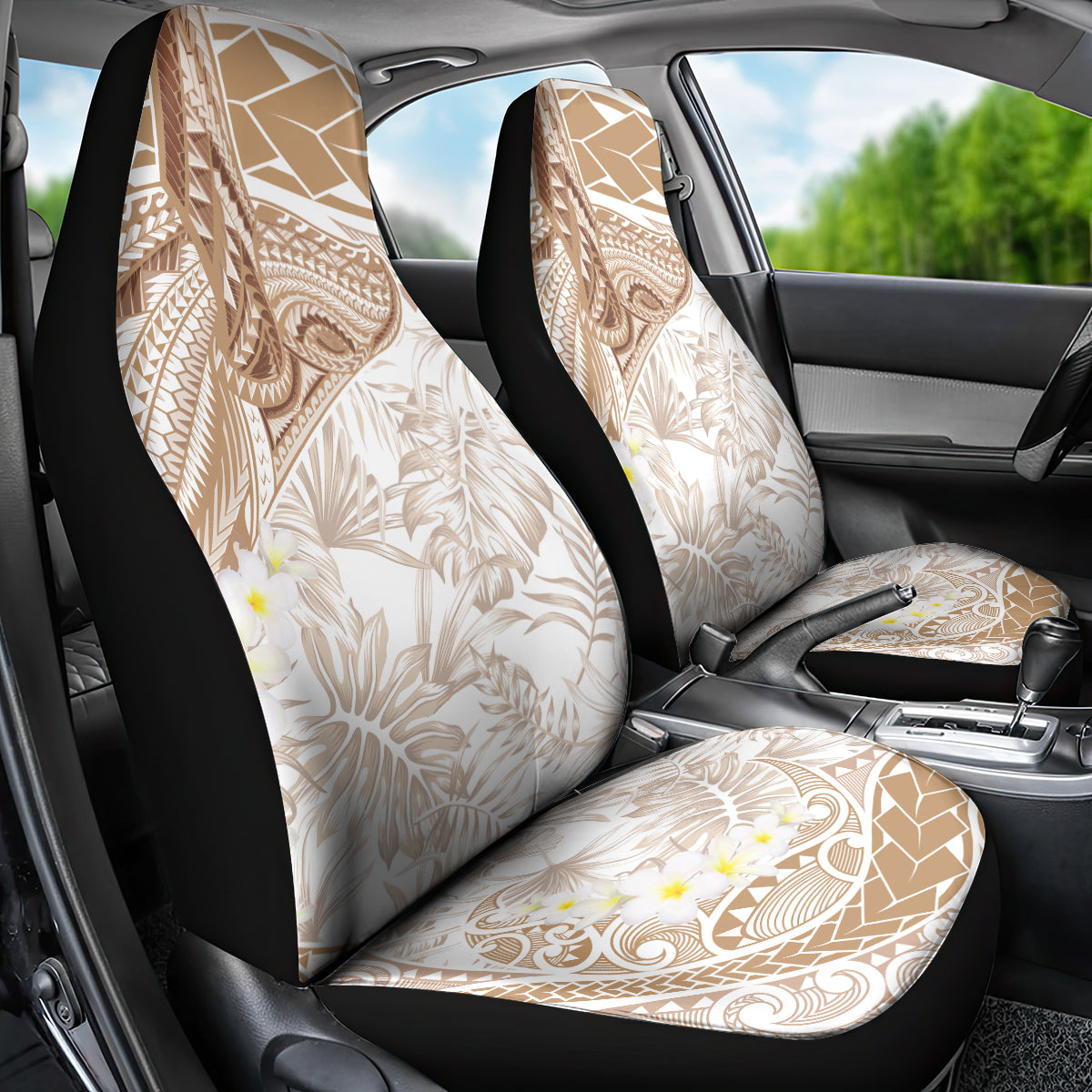 Polynesia Humpback Whale Car Seat Cover Tropical Plumeria Beige LT7 - Polynesian Pride