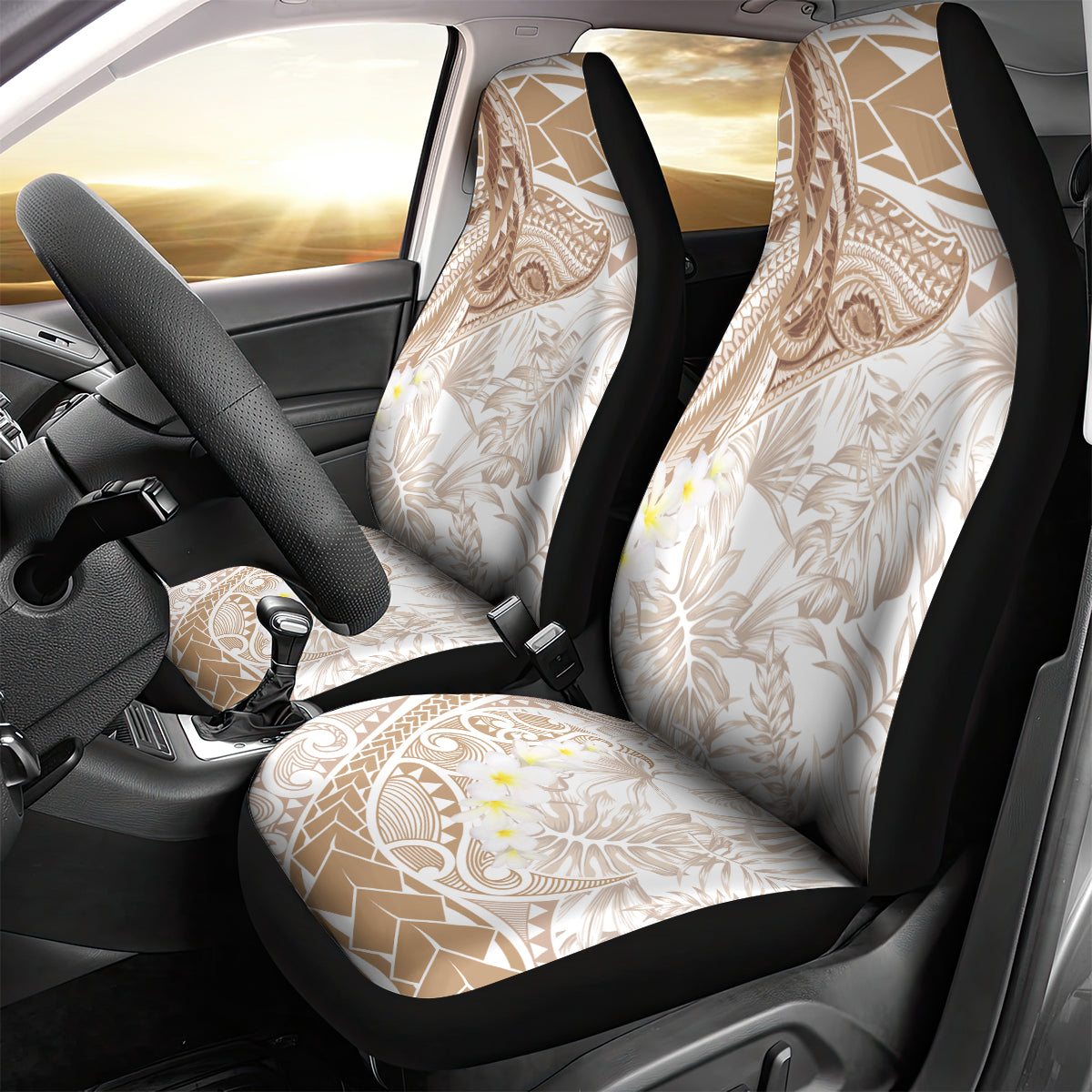 Polynesia Humpback Whale Car Seat Cover Tropical Plumeria Beige LT7 - Polynesian Pride