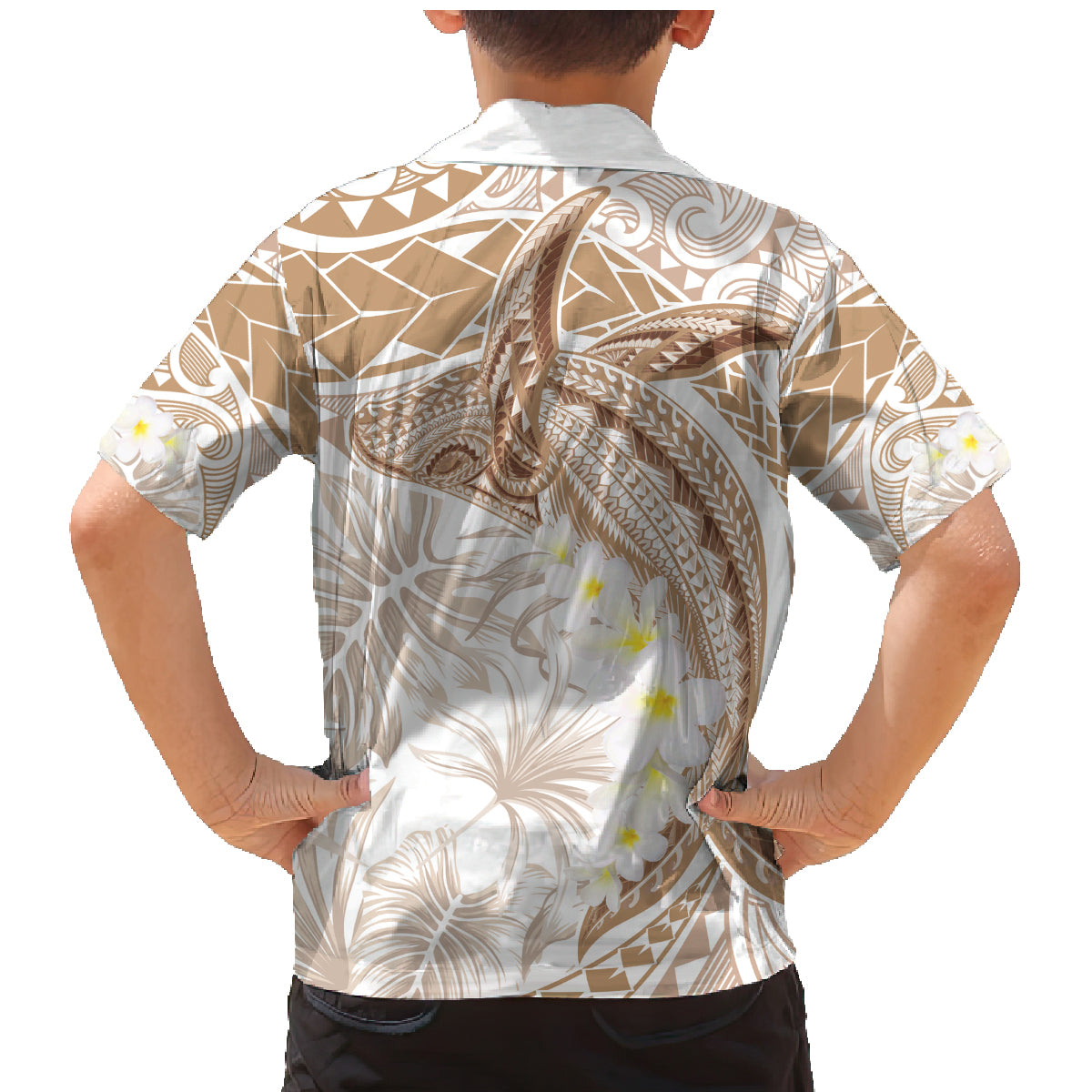 Polynesia Humpback Whale Family Matching Mermaid Dress and Hawaiian Shirt Tropical Plumeria Beige LT7 - Polynesian Pride