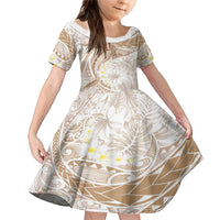 Polynesia Humpback Whale Family Matching Mermaid Dress and Hawaiian Shirt Tropical Plumeria Beige LT7 Daughter's Dress Beige - Polynesian Pride