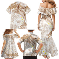 Polynesia Humpback Whale Family Matching Mermaid Dress and Hawaiian Shirt Tropical Plumeria Beige LT7 - Polynesian Pride