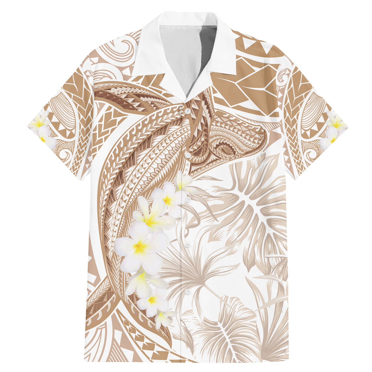Polynesia Humpback Whale Family Matching Mermaid Dress and Hawaiian Shirt Tropical Plumeria Beige LT7 Dad's Shirt - Short Sleeve Beige - Polynesian Pride