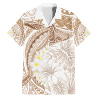 Polynesia Humpback Whale Family Matching Mermaid Dress and Hawaiian Shirt Tropical Plumeria Beige LT7 Dad's Shirt - Short Sleeve Beige - Polynesian Pride