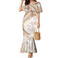 Polynesia Humpback Whale Family Matching Mermaid Dress and Hawaiian Shirt Tropical Plumeria Beige LT7 Mom's Dress Beige - Polynesian Pride