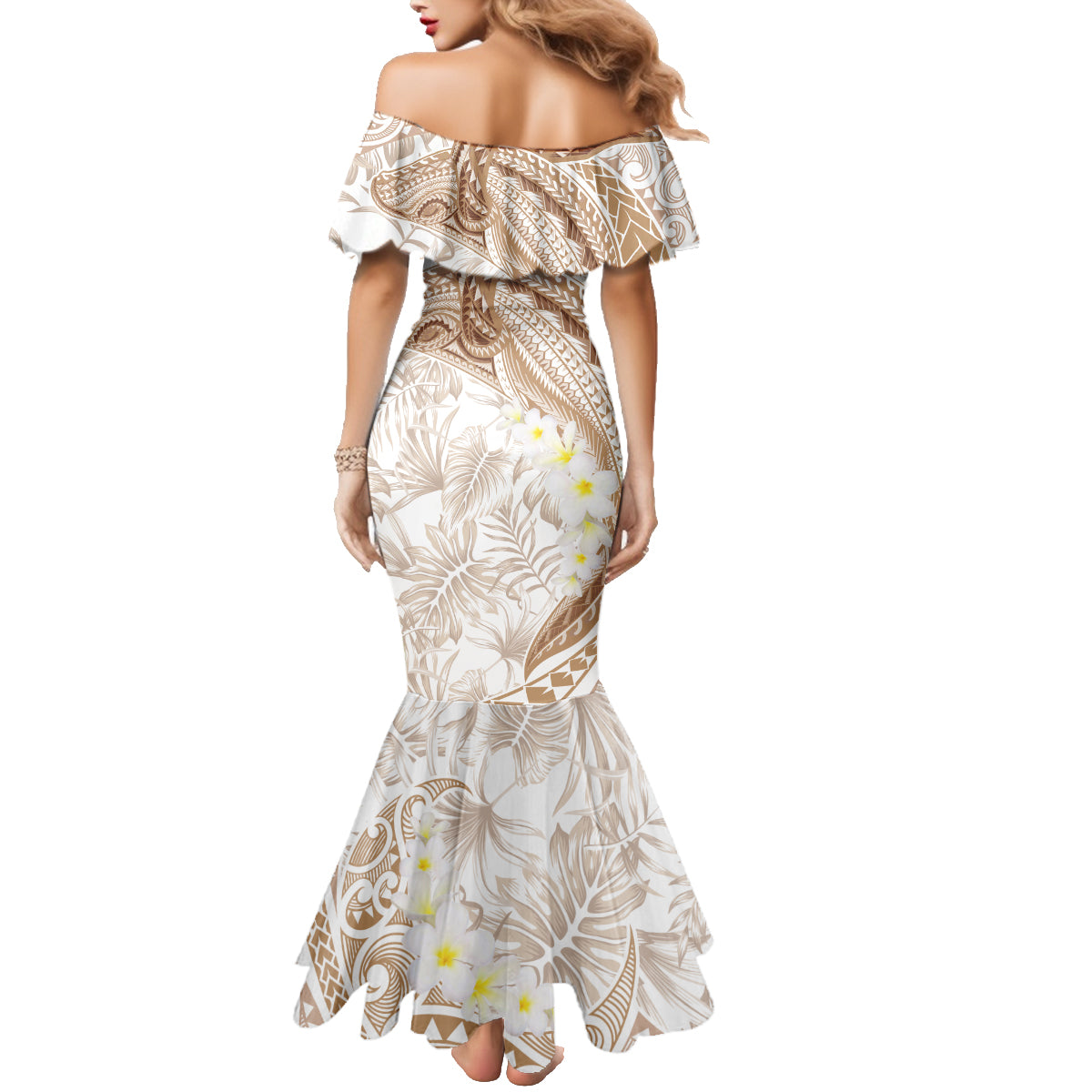 Polynesia Humpback Whale Family Matching Mermaid Dress and Hawaiian Shirt Tropical Plumeria Beige LT7 - Polynesian Pride