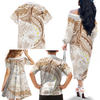 Polynesia Humpback Whale Family Matching Off The Shoulder Long Sleeve Dress and Hawaiian Shirt Tropical Plumeria Beige LT7 - Polynesian Pride