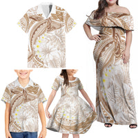 Polynesia Humpback Whale Family Matching Off Shoulder Maxi Dress and Hawaiian Shirt Tropical Plumeria Beige LT7 - Polynesian Pride