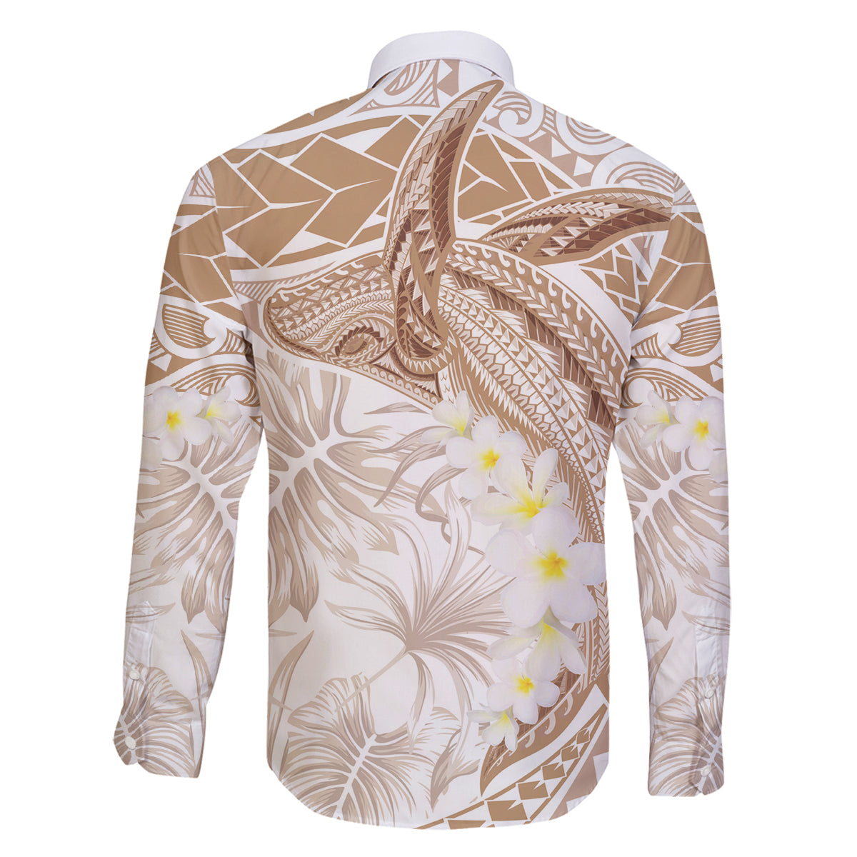 Polynesia Humpback Whale Family Matching Off Shoulder Maxi Dress and Hawaiian Shirt Tropical Plumeria Beige LT7 - Polynesian Pride