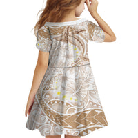 Polynesia Humpback Whale Family Matching Off Shoulder Short Dress and Hawaiian Shirt Tropical Plumeria Beige LT7 - Polynesian Pride
