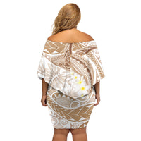 Polynesia Humpback Whale Family Matching Off Shoulder Short Dress and Hawaiian Shirt Tropical Plumeria Beige LT7 - Polynesian Pride