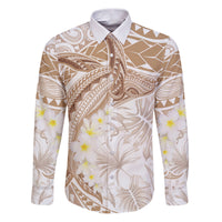 Polynesia Humpback Whale Family Matching Puletasi and Hawaiian Shirt Tropical Plumeria Beige LT7 Dad's Shirt - Long Sleeve Beige - Polynesian Pride
