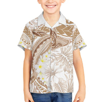 Polynesia Humpback Whale Family Matching Puletasi and Hawaiian Shirt Tropical Plumeria Beige LT7 Son's Shirt Beige - Polynesian Pride