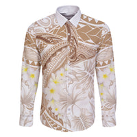 Polynesia Humpback Whale Family Matching Short Sleeve Bodycon Dress and Hawaiian Shirt Tropical Plumeria Beige LT7 Dad's Shirt - Long Sleeve Beige - Polynesian Pride