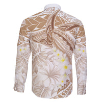 Polynesia Humpback Whale Family Matching Short Sleeve Bodycon Dress and Hawaiian Shirt Tropical Plumeria Beige LT7 - Polynesian Pride
