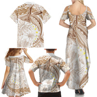 Polynesia Humpback Whale Family Matching Summer Maxi Dress and Hawaiian Shirt Tropical Plumeria Beige LT7 - Polynesian Pride