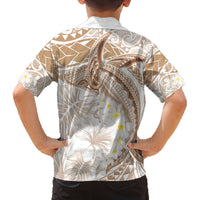 Polynesia Humpback Whale Family Matching Tank Maxi Dress and Hawaiian Shirt Tropical Plumeria Beige LT7 - Polynesian Pride