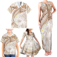 Polynesia Humpback Whale Family Matching Tank Maxi Dress and Hawaiian Shirt Tropical Plumeria Beige LT7 - Polynesian Pride