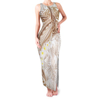 Polynesia Humpback Whale Family Matching Tank Maxi Dress and Hawaiian Shirt Tropical Plumeria Beige LT7 Mom's Dress Beige - Polynesian Pride