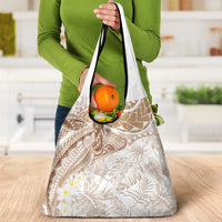 Polynesia Humpback Whale Grocery Bag Tropical Plumeria Beige