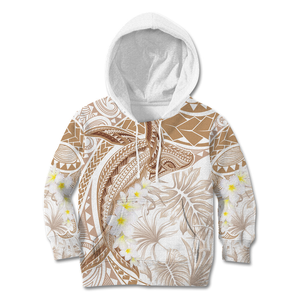Polynesia Humpback Whale Kid Hoodie Tropical Plumeria Beige LT7 Hoodie Beige - Polynesian Pride