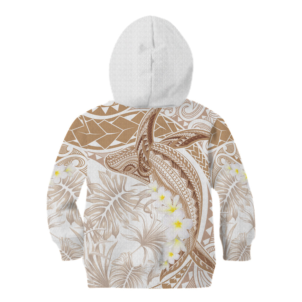 Polynesia Humpback Whale Kid Hoodie Tropical Plumeria Beige LT7 - Polynesian Pride