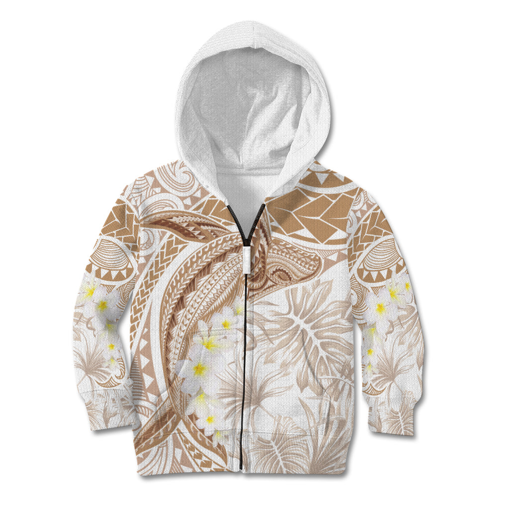 Polynesia Humpback Whale Kid Hoodie Tropical Plumeria Beige LT7 Zip Hoodie Beige - Polynesian Pride