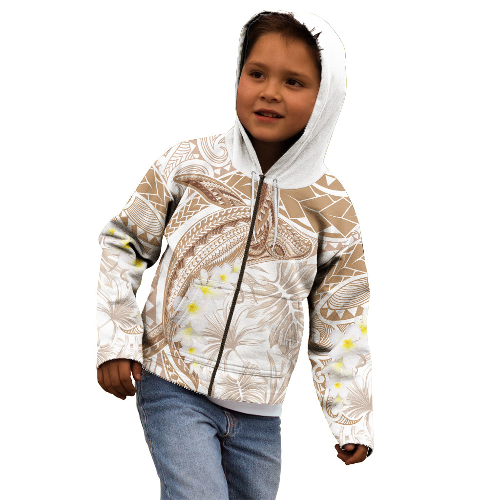 Polynesia Humpback Whale Kid Hoodie Tropical Plumeria Beige LT7 - Polynesian Pride