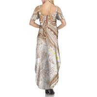 Polynesia Humpback Whale Summer Maxi Dress Tropical Plumeria Beige LT7 - Polynesian Pride