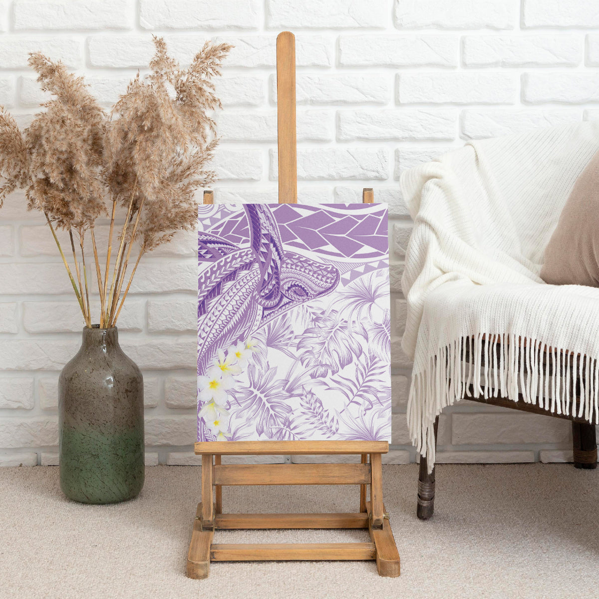 Polynesia Humpback Whale Canvas Wall Art Tropical Plumeria Lavender