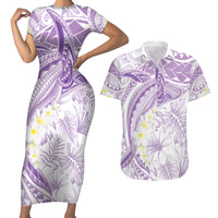 Polynesia Humpback Whale Couples Matching Short Sleeve Bodycon Dress and Hawaiian Shirt Tropical Plumeria Lavender LT7 Lavender - Polynesian Pride